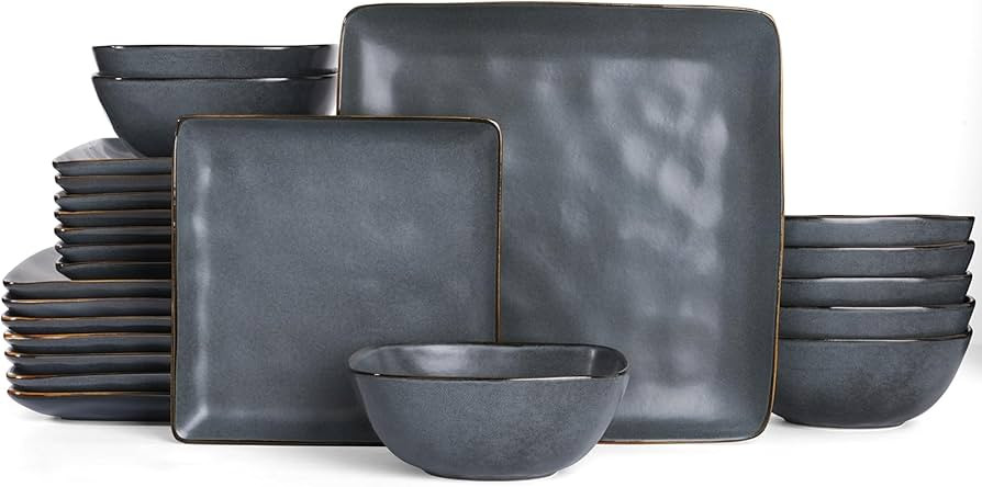 Famiware Dinnerware Sets for 8, Ocean Square 24-Piece Kitchen Plates and Bowls Sets, Microwave an... | Amazon (US)