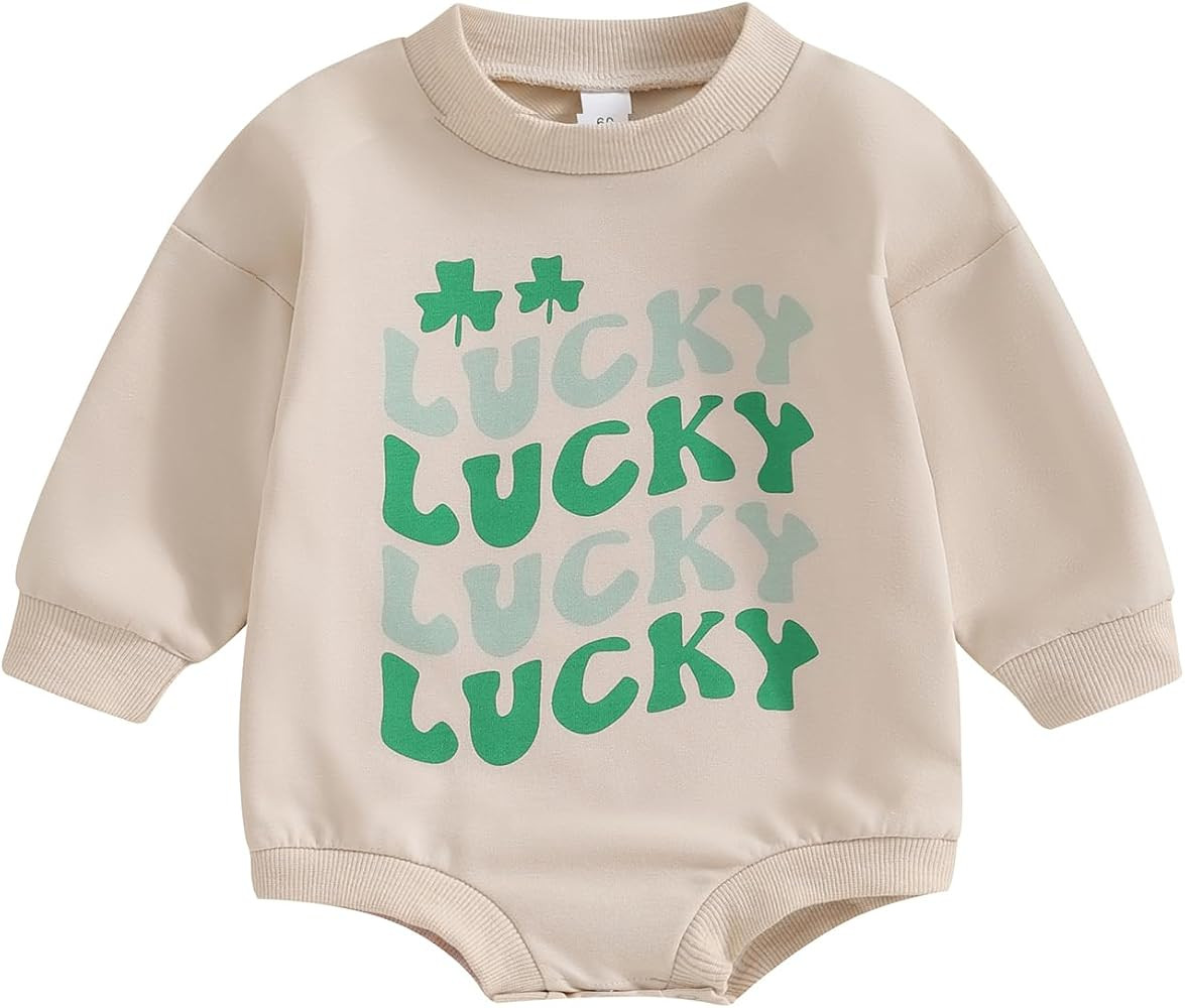 Karuedoo St Patricks Day Baby Girl Boy Clothes Lucky Clover Sweatshirt Romper Oversized Romper Lo... | Amazon (US)