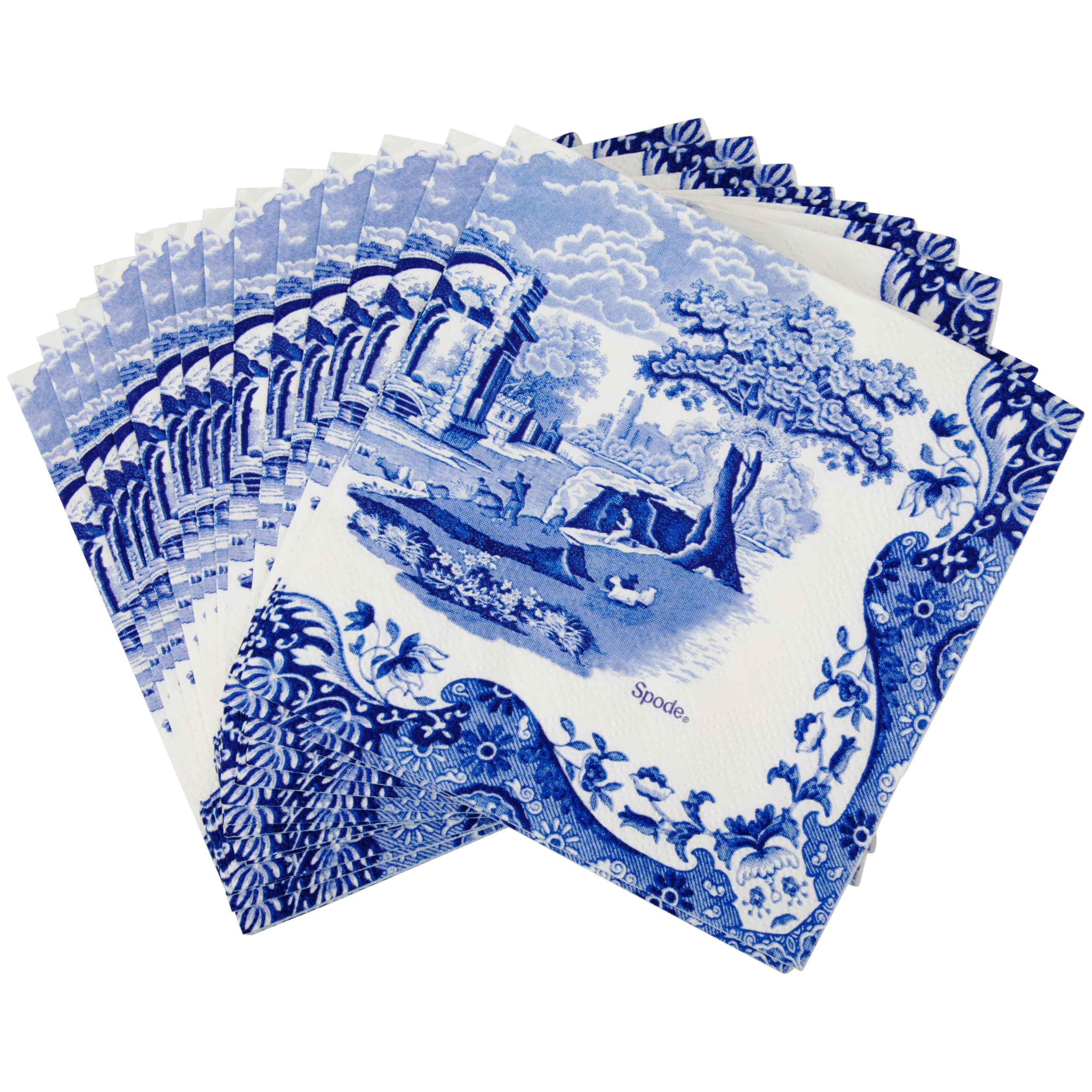 C.R. Gibson TW4-25755 Spode Blue Italia Disposable Paper Cocktail Napkins, 5" x 5", Multicolor, 2... | Amazon (US)