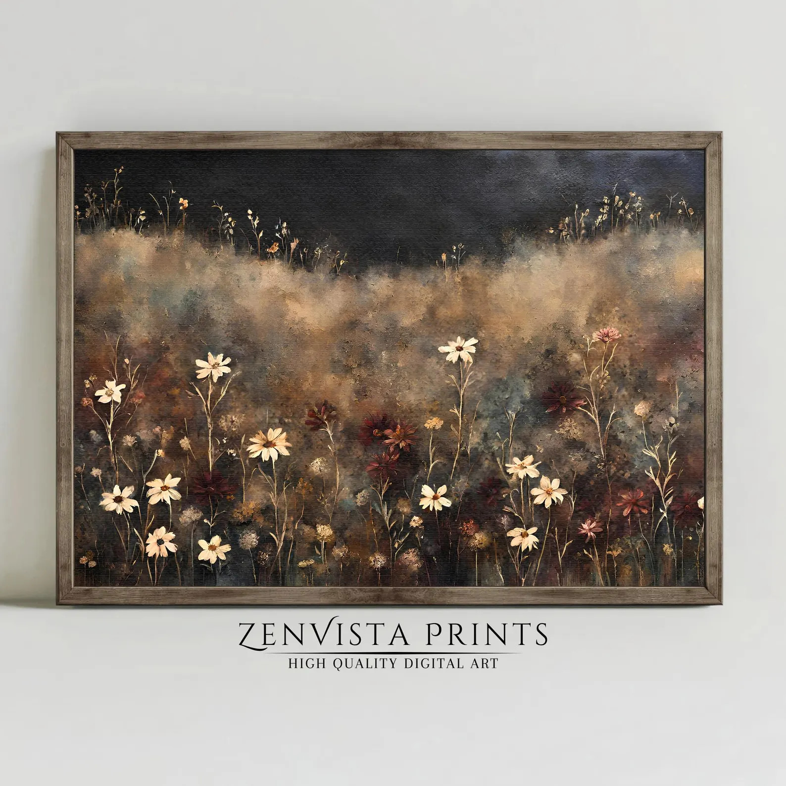 Printable Wildflower Field Landscape Vintage Painting | Dark Muted Wildflower Wall Art Printable ... | Etsy (US)