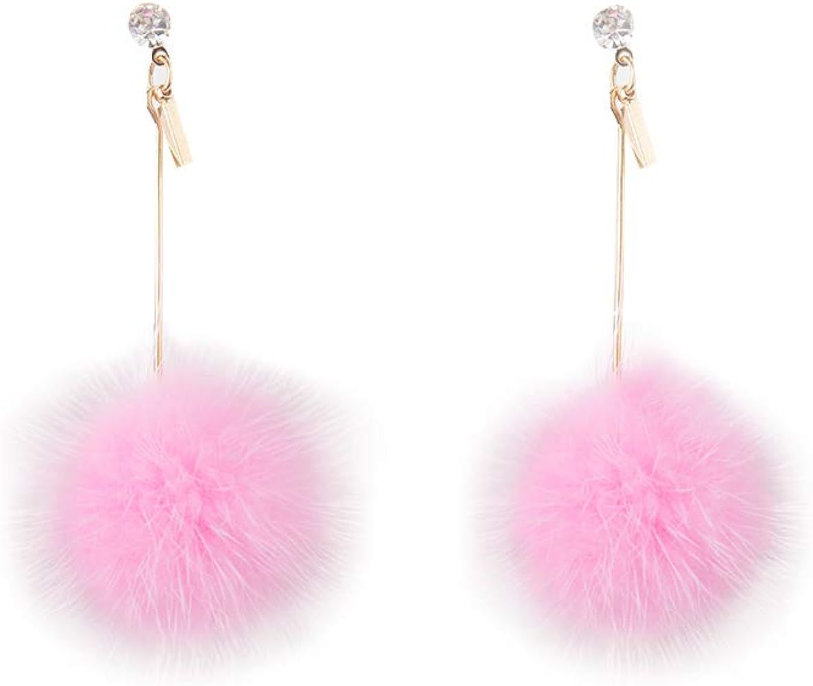 Ilishop Fashion Fur Pom Pom Ball Dangle Earrings | Amazon (US)