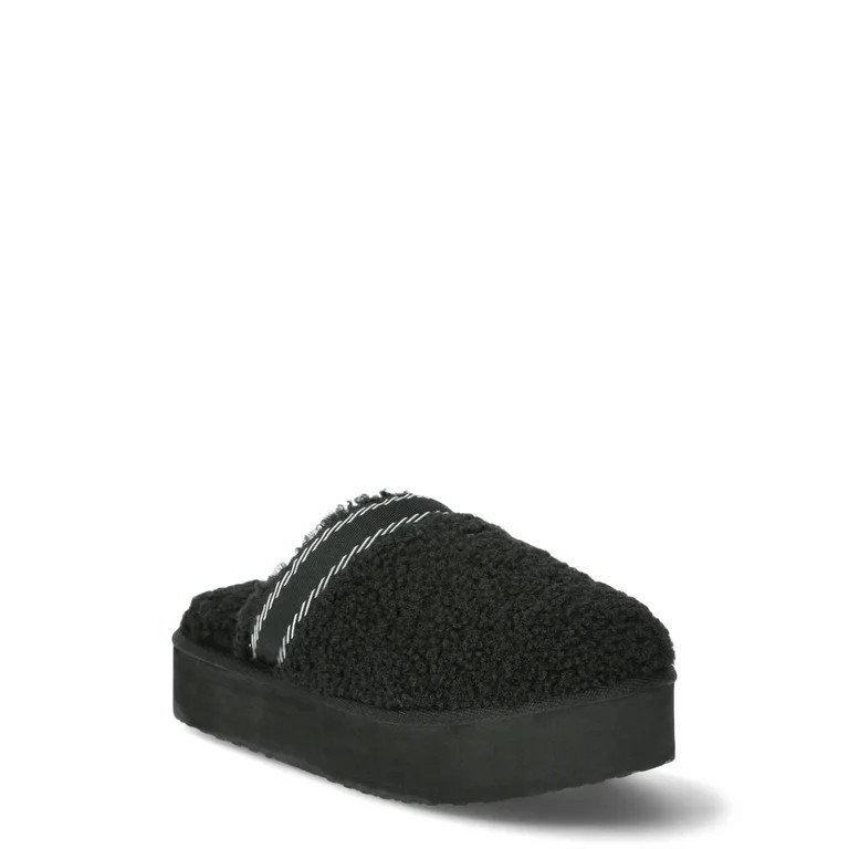 Joyspun Women’s Teddy Fleece Platform Clog Slippers | Walmart (US)