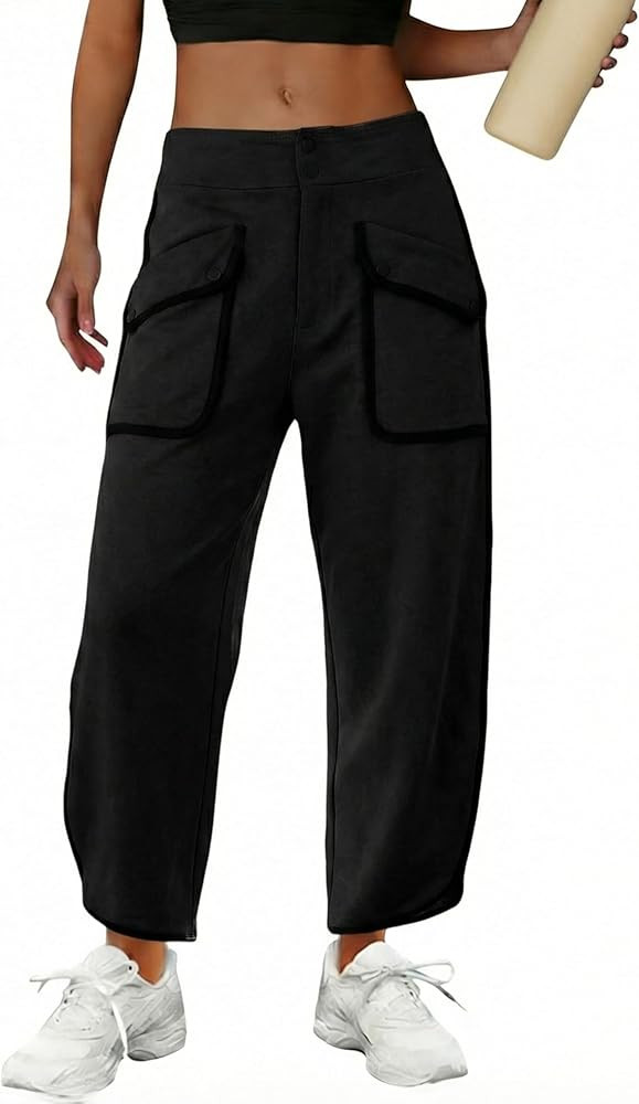 Athlisan Womens Barrel Pants Baggy Wide Leg Sweatpants Cropped Casual Lounge Trousers with Pocket... | Amazon (US)