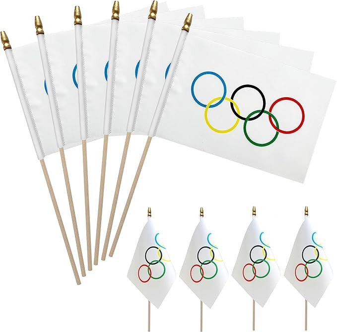 12 Pack Olympic Games Flag Olympic Rings Small Mini Hand Held Flags on Wood Stick,5x8 Inch | Amazon (US)