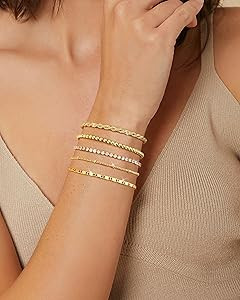 TEN MIRO 16k Chunky Gold Bracelets for Women Non Tarnish,Womens Gold Bracelet Stack Layered Chunk... | Amazon (US)