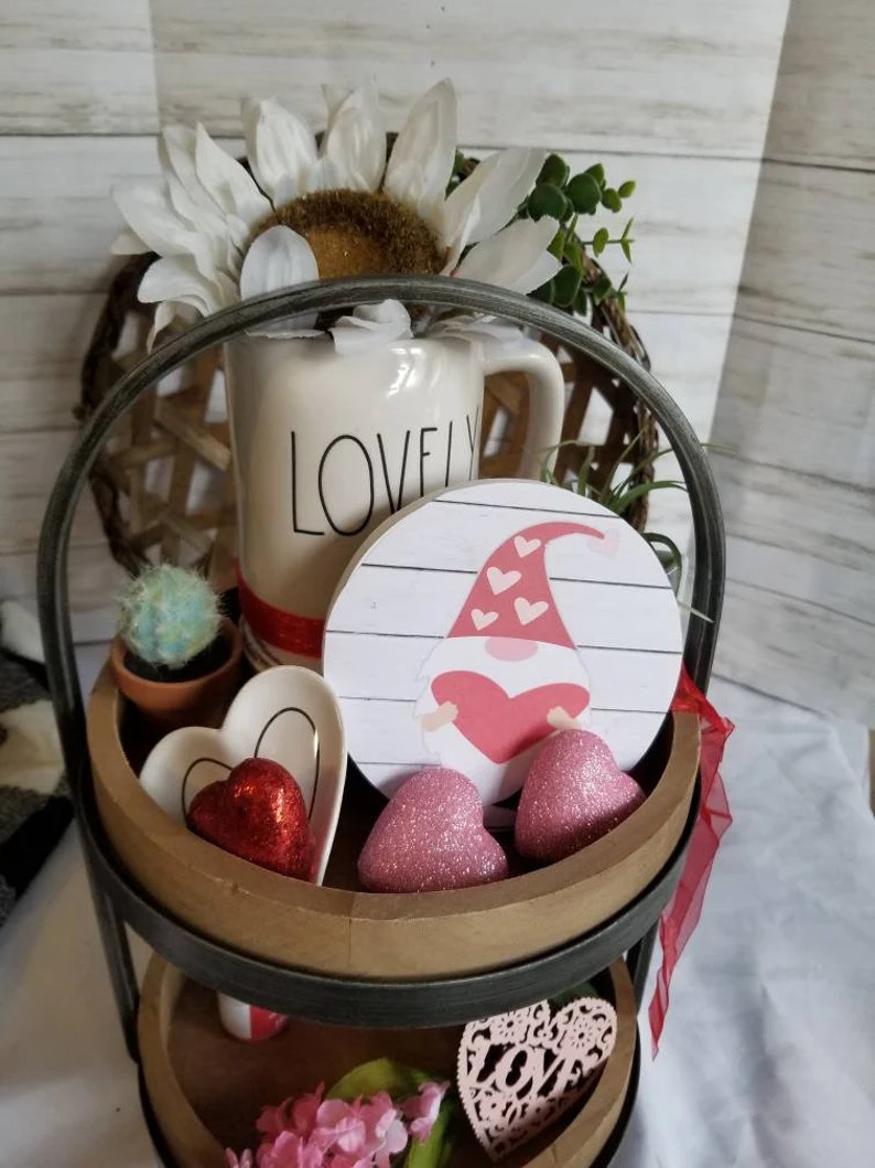 Gnome Valentine sign, gnome sign,  Tiered tray valentines day decor, Tiered tray decor Valentines... | Etsy (US)