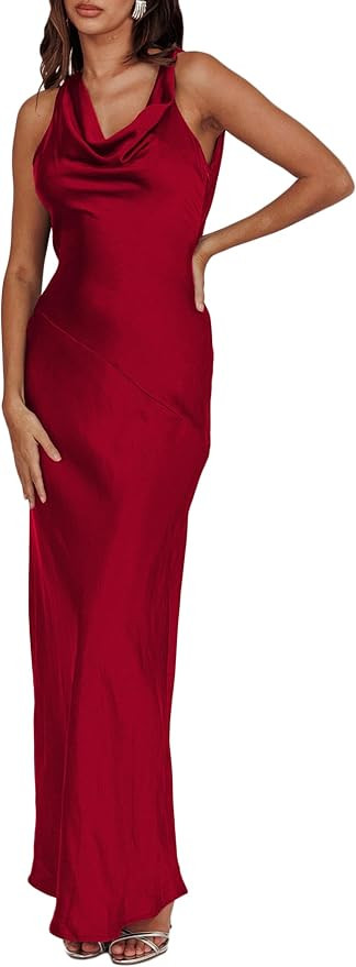 Elegant Backless Maxi Formal Sleeveless Cowl Neck Dress Dresses | Amazon (US)