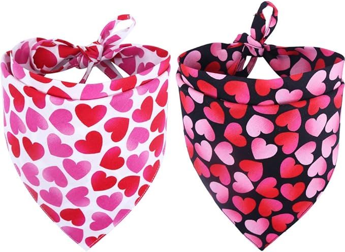 KZHAREEN 2 Pack Valentine's Day Dog Bandana Reversible Triangle Bibs Scarf Accessories for Dogs C... | Amazon (US)