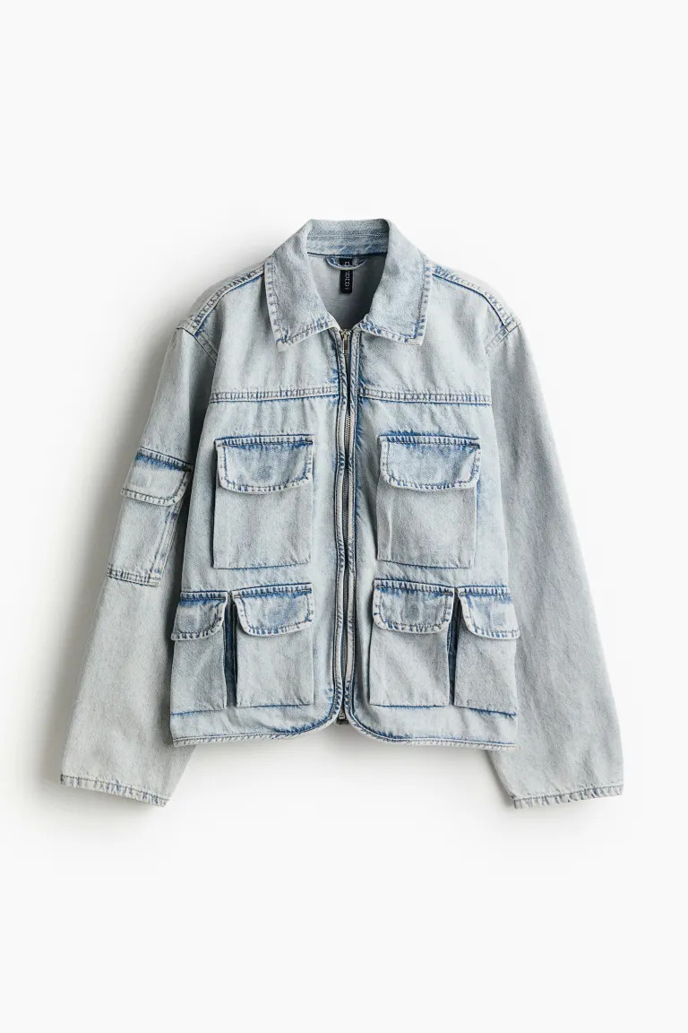 Denim Utility Jacket - Long sleeve - Regular length - Pale denim blue - Ladies | H&M US | H&M (US + CA)