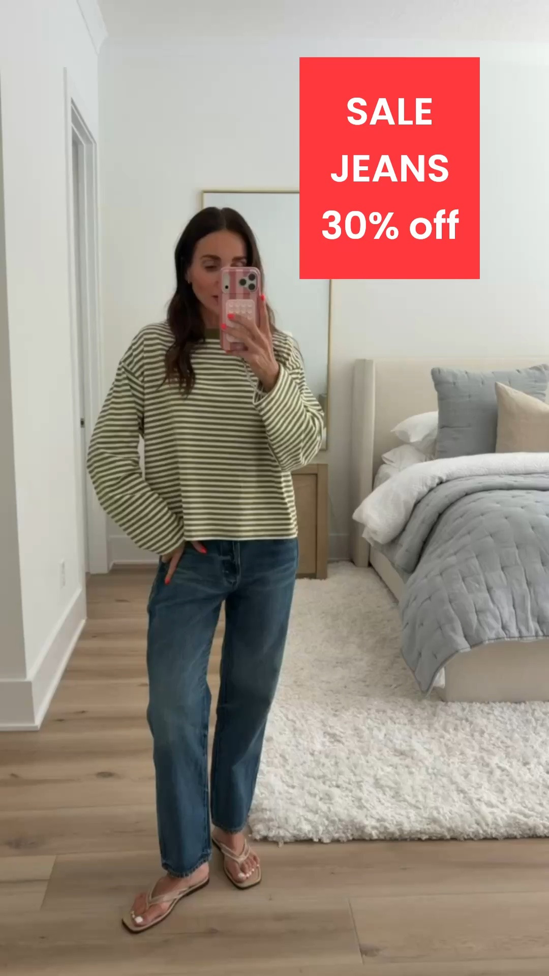 TARGET JEANS 30% off. A striped long sleeve tee and relaxed jeans make an easy outfit you'll wear from late summer into early fall. I'm wearing size S in tee and size 2 in jeans.

#LTKSaleAlert #LTKOver40 #LTKootd