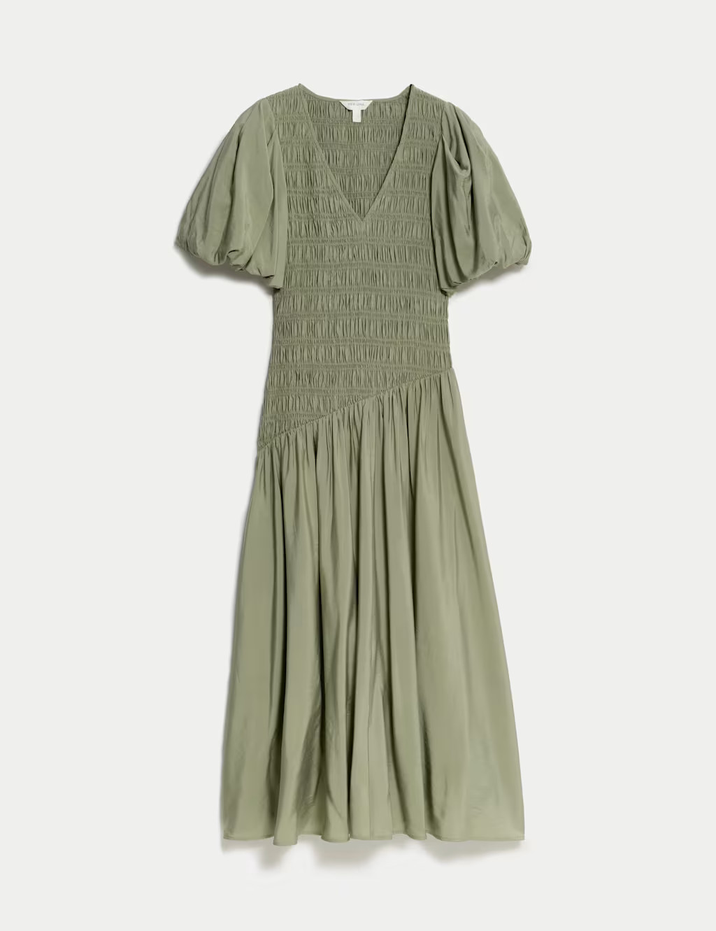 Textured V-Neck Puff Sleeve Midaxi Shirred Dress | Marks & Spencer (UK)