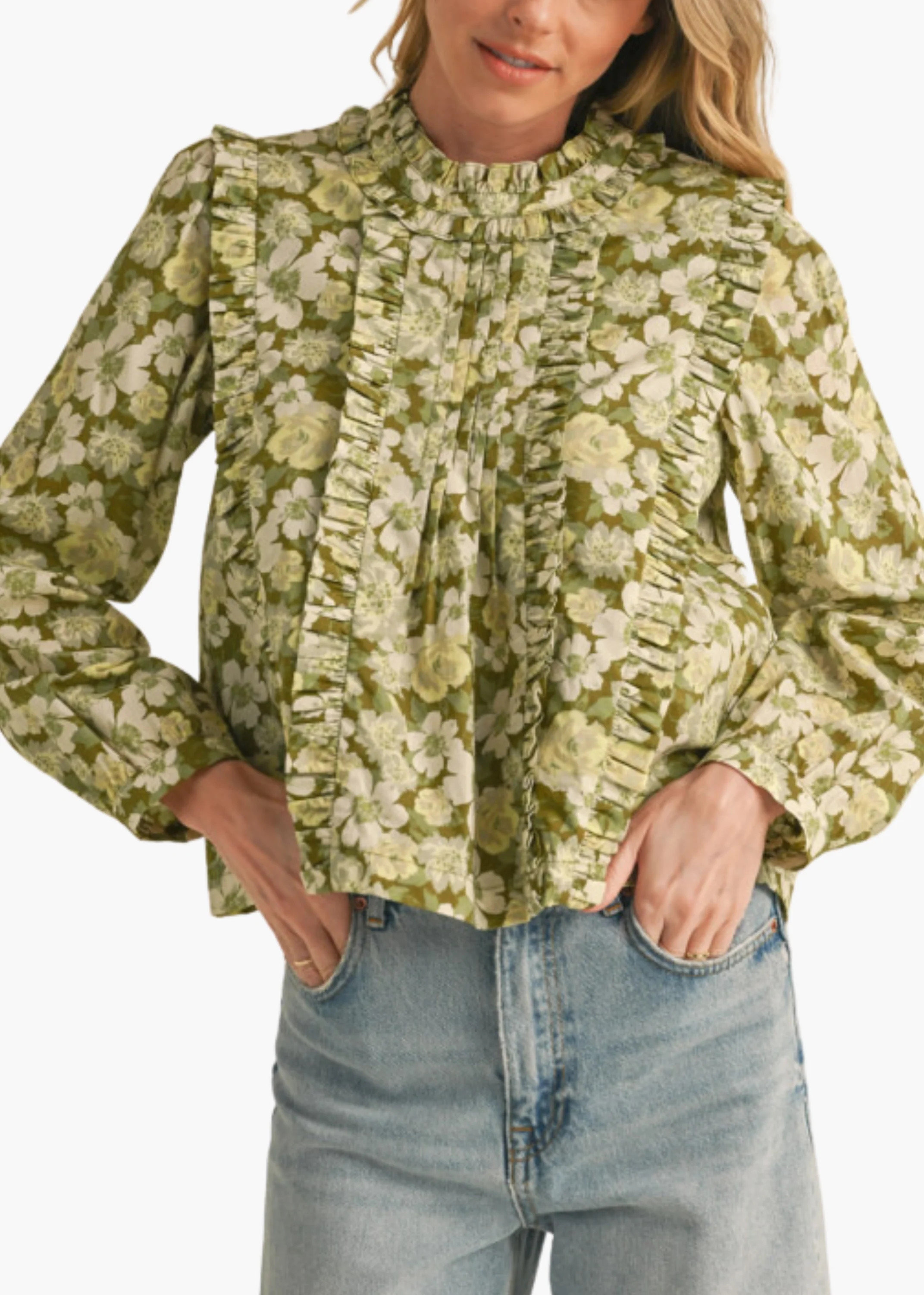 Alyssa Top in Ash Olive Floral | Poppy and Pink