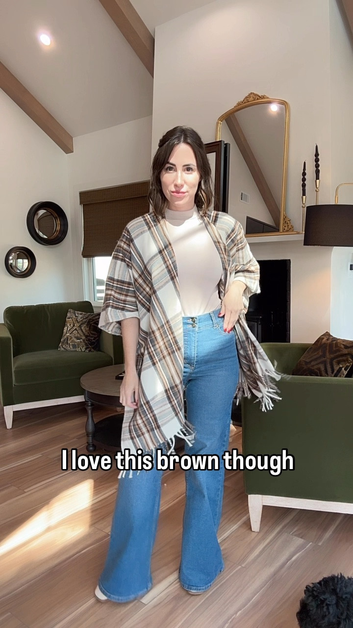 Another Fall Walmart outfit #walmartpartner #walmartfashion @walmartfashion 
Ootd, plaid, poncho, ruana, outfit idea, neutral, brown, tan, sling purse, Sherpa, patchwork boots 

#LTKStyleTip #LTKVideo #LTKOver40