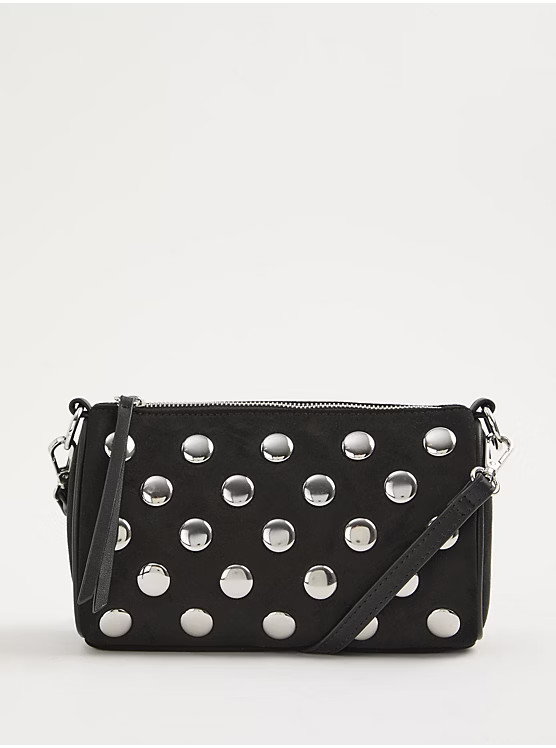 Black Studded Cross Body Zip Closure Bag | George at ASDA