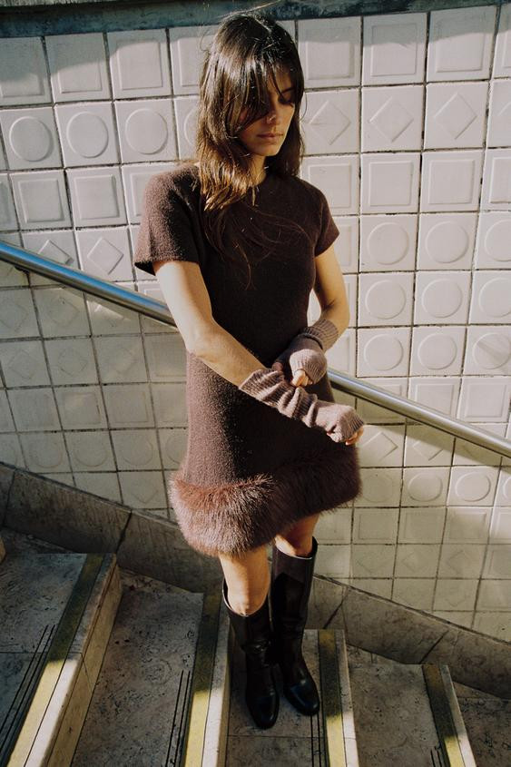 KNIT DRESS WITH FAUX FUR DETAIL | Zara UK