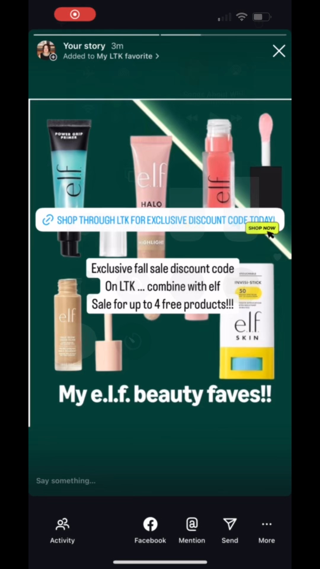 My LTK edu post for the LTK Fall Sale showing how to shop my links and apply the promo code for free bronzing drops! Such a great time to stock up on elf products! 

Sharing my fave e.l.f. products for the upcoming LTK fall sale!! 

#1 power grip primer - this looks like gel but glides on nonstick and provides the perfect base for smooth makeup application that lasts!!

#2 halo glow beauty wands! I have the highlighter and love it so much I want to try the contour and blush wands! 

#3 elf halo glow liquid filter - it really is a liquid filter, leaves my skin glowing and flawless! 

#4 elf glow reviver lip oil — this lip oil feels like a treat on your lips! So hydrating with a nice ting!

#5 elf skin invisistick sunscreen! It really is invisible and glides on clear! Used it at the beach with no sunburns on my face and especially loved it for putting in the part of mine and my daughter’s hair. 

#LTKSaleAlert #LTKFallSale #LTKBeauty

#LTKBeauty #LTKFallSale #LTKSaleAlert