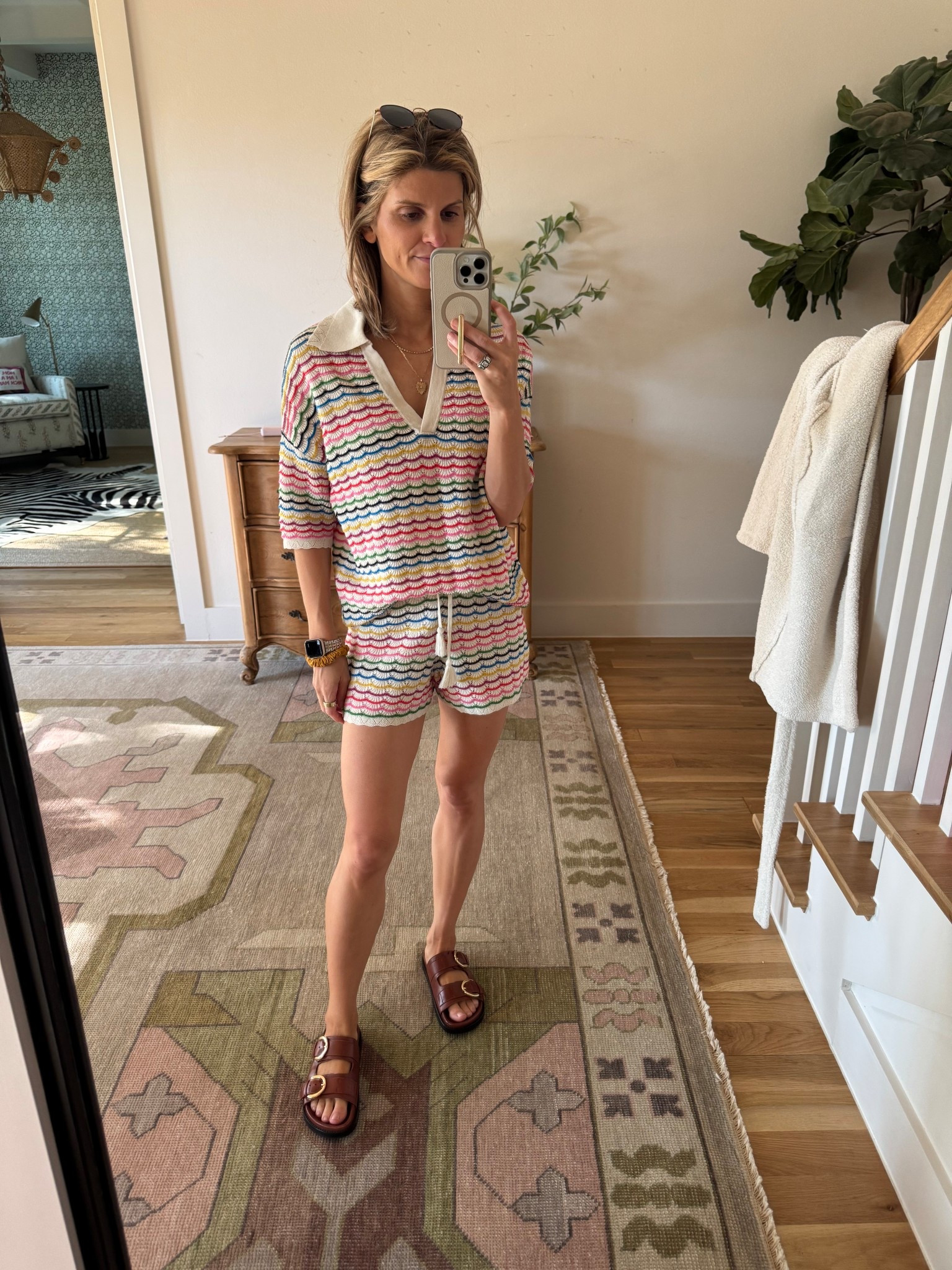 Rainbow Knit Set - boden (wearing xs)
Shoes - Sezane
Sunglasses + Phone case - Amazon