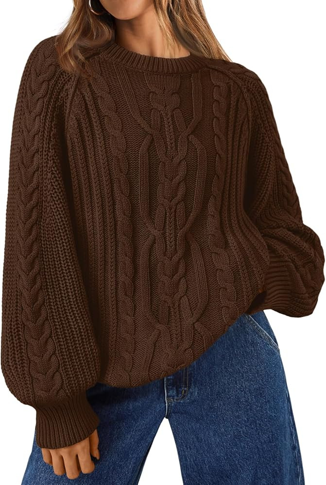 Trendy Queen Women's Oversized Cable Knit Crewneck Fall Pullover Sweaters | Amazon (US)