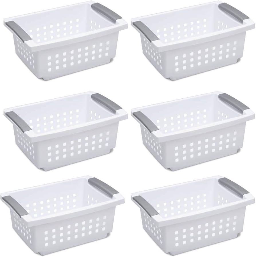 Sterilite 16628006 Medium Stacking Basket, White Basket w/ Titanium Accents, 6-Pack | Amazon (US)