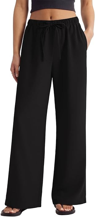 SUUKSESS Women Wrinkle Free Wide Leg Pants Flowy Palazzo Casual Trousers | Amazon (US)