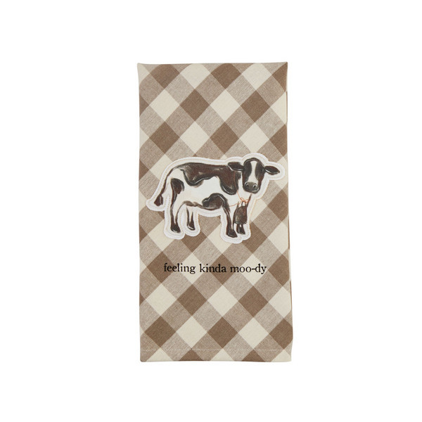 Mud Pie Moo-Dy Farm Animal Towel in Light/pastel Grey | 100% Cotton | Mud Pie