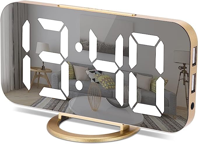 Digital Alarm Clock, Bedroom Decor, LED Mirror Desk Clock Large Display for Heavy Sleepers, Dual ... | Amazon (US)