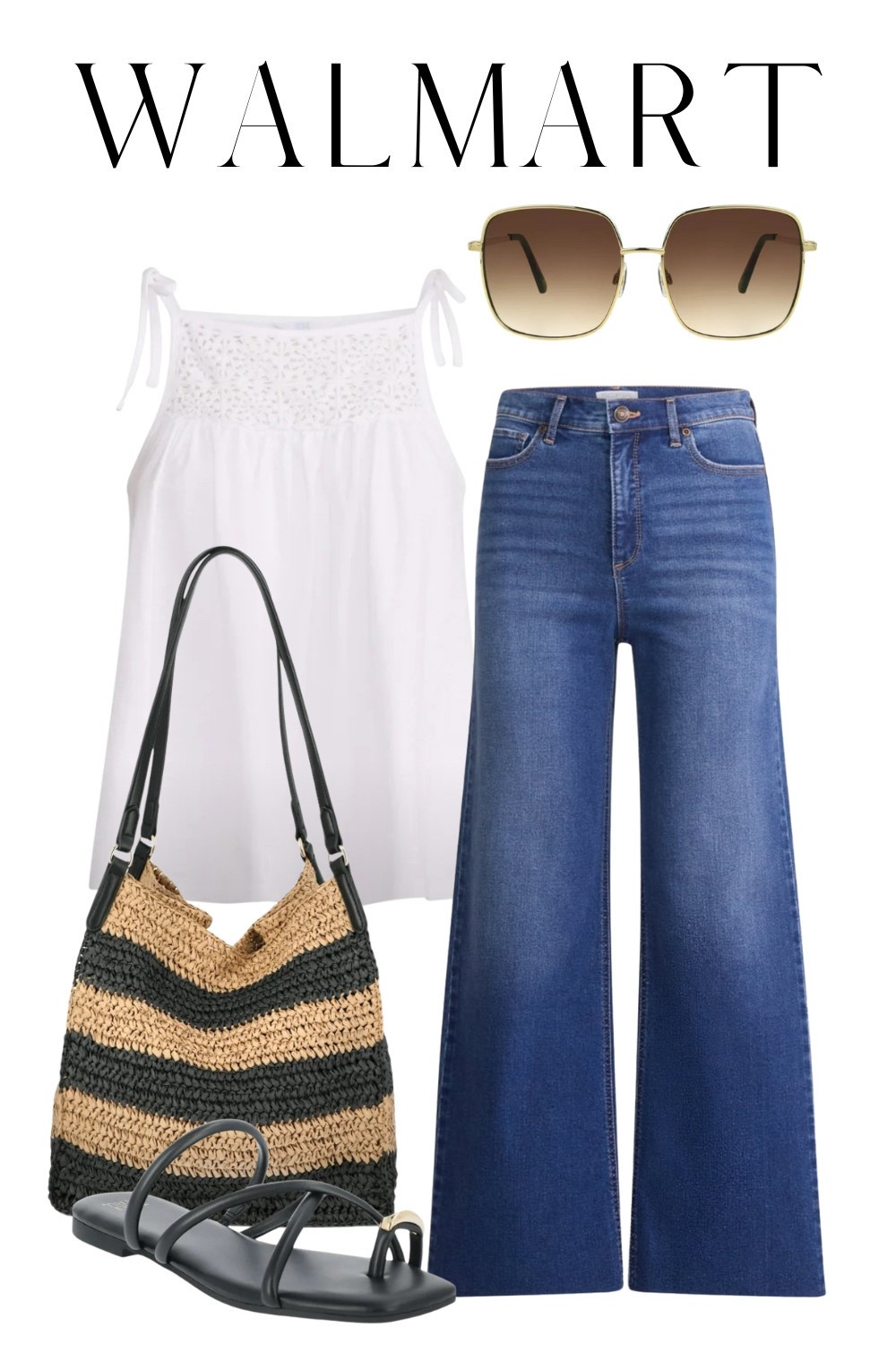 Walmart outfit idea
Wide leg jeans, white top, crop jeans, black sandals, straw bag

#LTKFestival #LTKStyleTip #LTKSeasonal