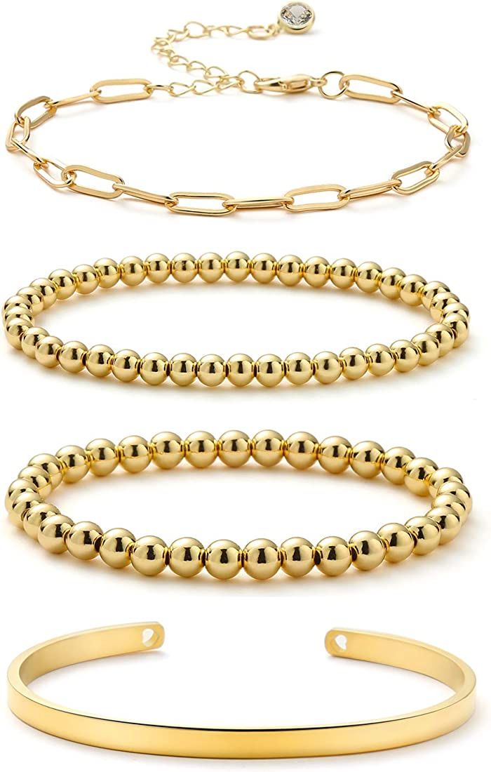 Starain Gold Beaded Bracelets for Women 18K Gold Plated Chain Link Stacking Bracelet Set Jewelry ... | Amazon (US)