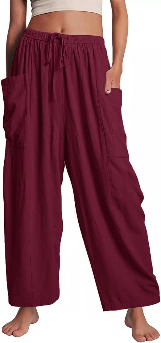 Flygo Women's Flowy Drawstring Wide Leg Pants with Side Pockets | Lightweight Breathable Fabric, ... | Amazon (US)