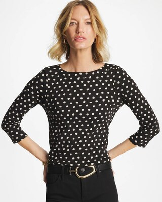 Women's Polka Dot Pima 3/4 Sleeve Tee in Black | Chico's | Chico's