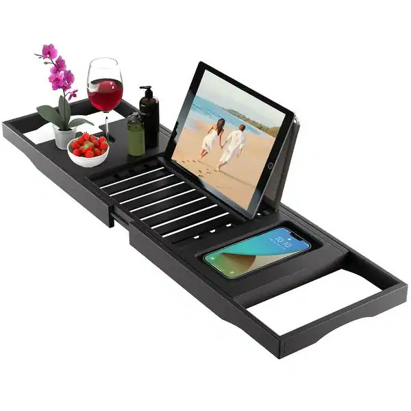 Bathtub Tray for Tub - Adjustable Bamboo Bath Tray for Tub - Collapsible Bathtub Caddy Bath Tub T... | Bed Bath & Beyond