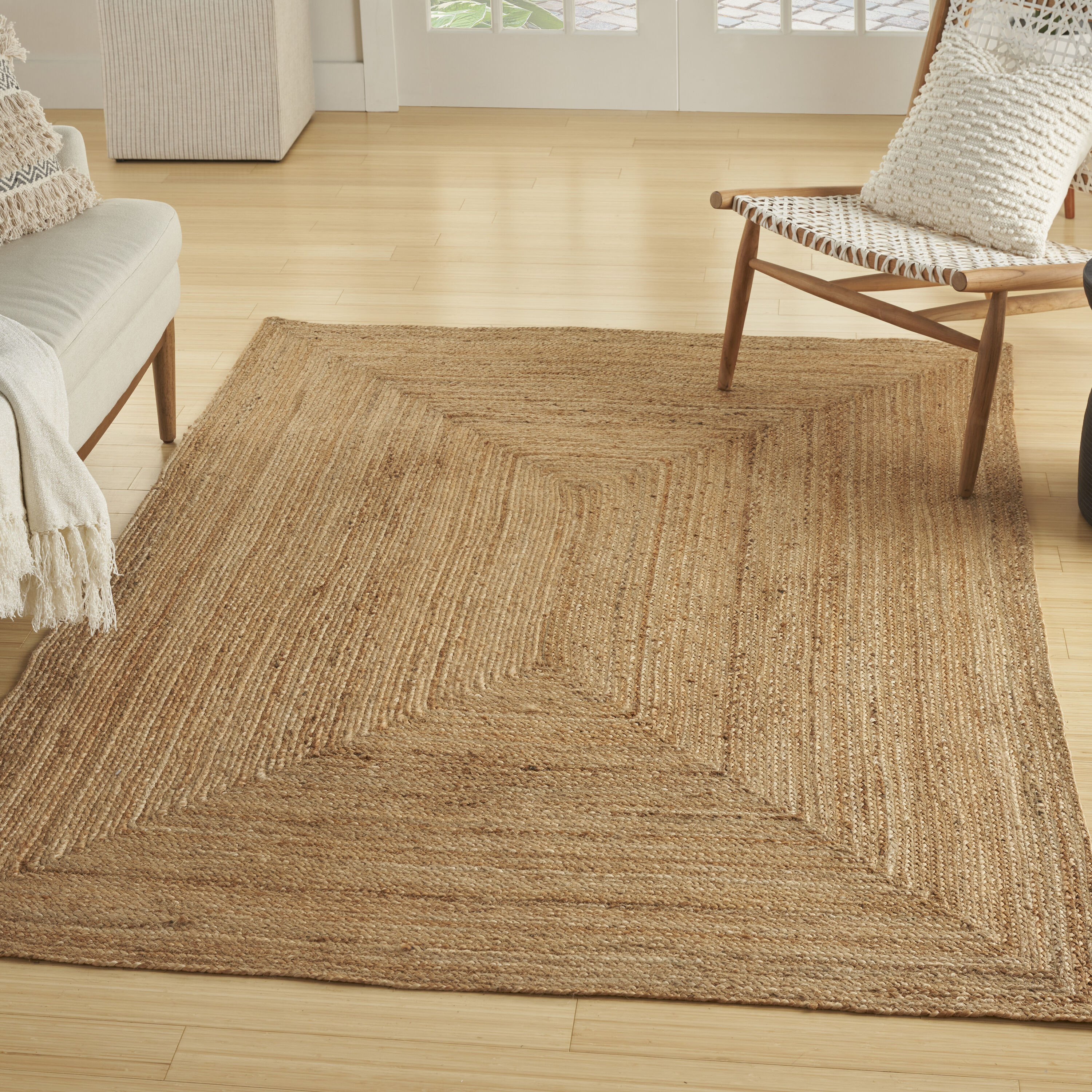 Nourison Home Natural Jute 5 x 7 (ft) Flatweave Jute Natural Rectangular Indoor Solid Farmhouse/Cottage Professionally Clean Only Area rug in Beige | Lowe's