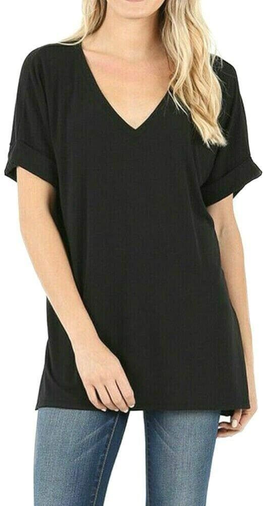 Zenana Regular and Plus Size Premium Rolled Short Sleeve Side Slit Top | Amazon (US)