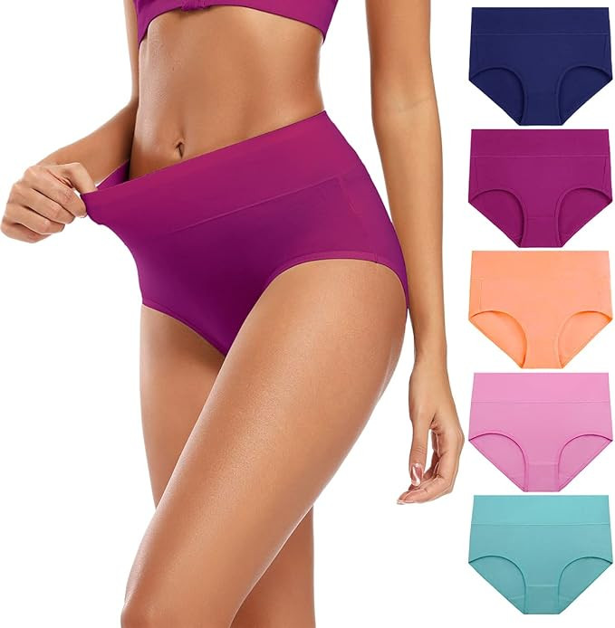 Molasus Women's Cotton Underwear High Waisted Full Coverage Ladies Panties (Regular & Plus Size) | Amazon (US)