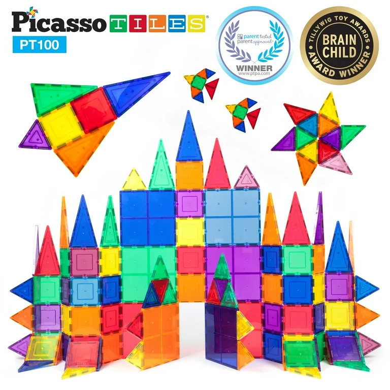 Picasso Tiles 100 Piece 3D Color Magnetic Building Block STEM Set | Walmart (US)