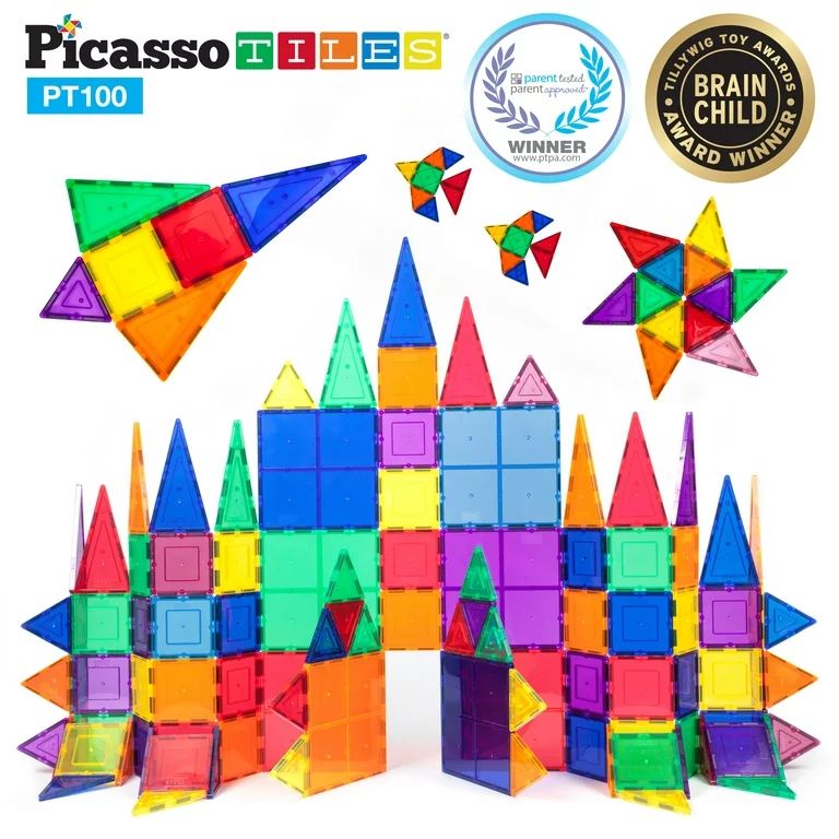 Picasso Tiles 100 Piece 3D Color Magnetic Building Block STEM Set | Walmart (US)