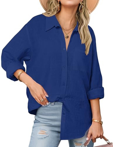 Zeagoo Shirt Women Collar Long-Sleeve Button Down Blouse V Neck Cotton Tops Lavender at Amazon Wo... | Amazon (US)