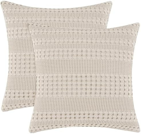 PHF 100% Cotton Waffle Weave Euro Sham Covers, 2 Pack 26" x 26" Bed Pillow Covers for Elegant Hom... | Amazon (US)