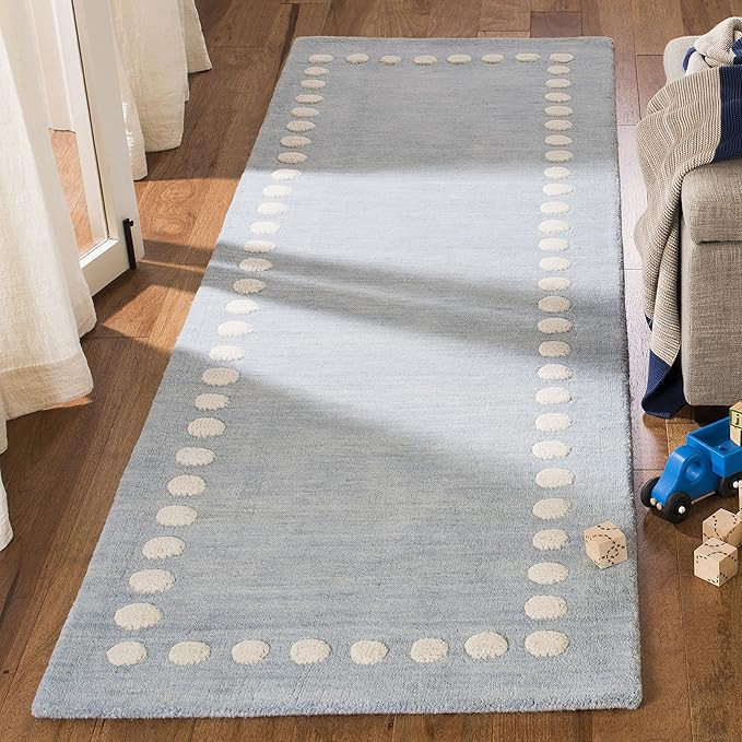 SAFAVIEH Kids Collection Runner Rug - 2'6" x 8', Blue & Ivory, Handmade Polka Dot Border Wool, Id... | Amazon (US)