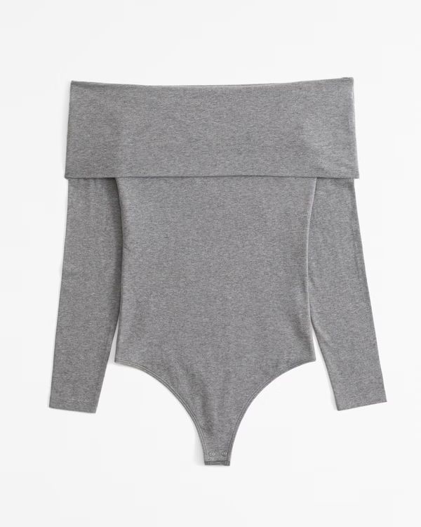 Long-Sleeve Cotton-Blend Seamless Fabric Off-The-Shoulder Bodysuit | Abercrombie & Fitch (US)