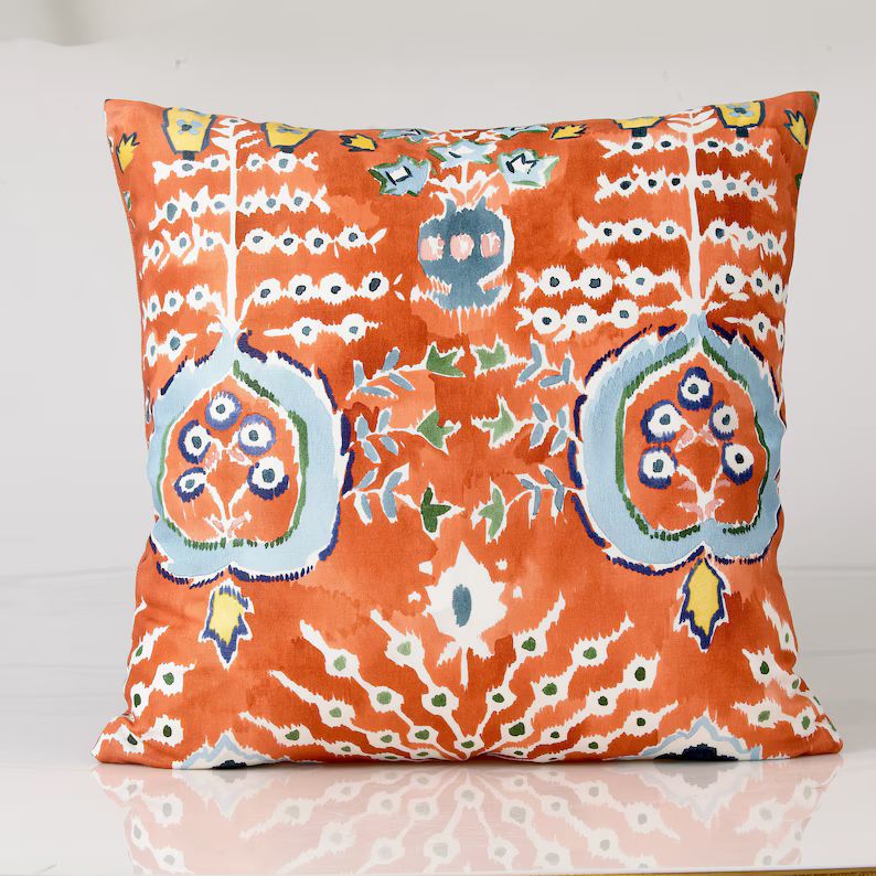 Thibaut Mendoza Suzani Pillow Cover in Coral, Tribal Pillow Cover, Ethnic Coral Pillow Cover, Hig... | Etsy (US)