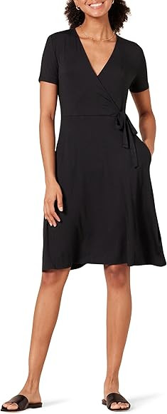 Amazon Essentials Womens Cap-Sleeve Faux-wrap Dress | Amazon (CA)