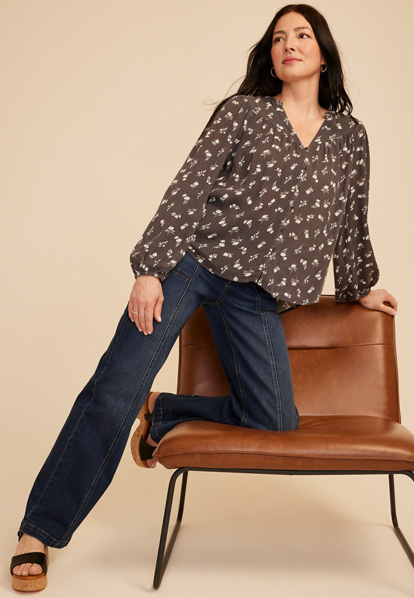 Floral V Neck Button Down Blouse | Maurices