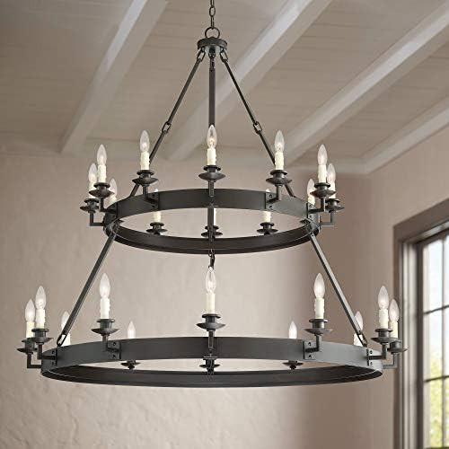 Parkham Bronze Metal 2-Tier Wagon Wheel Chandelier 48 1/4" Wide Western Industrial 24-Light Fixture  | Amazon (US)