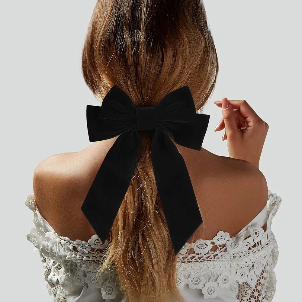 Big Hair Bows for Women Girl, 7" Velvet Black Hair Clip Accessories, Gift for Mom, Elegant Hair D... | Amazon (US)