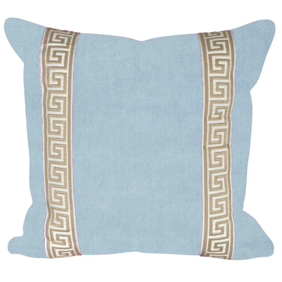 Designer Pillow cover light blue velvet Beige beige Key trim tape lumbar bolster throw custom Pip... | Etsy (US)