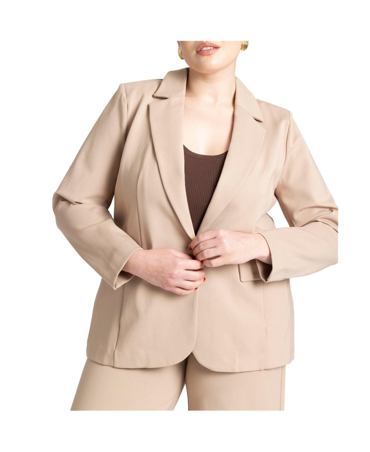 Eloquii Women's Plus Size The Ultimate Stretch Long One Button Blazer - Natural | Macy's