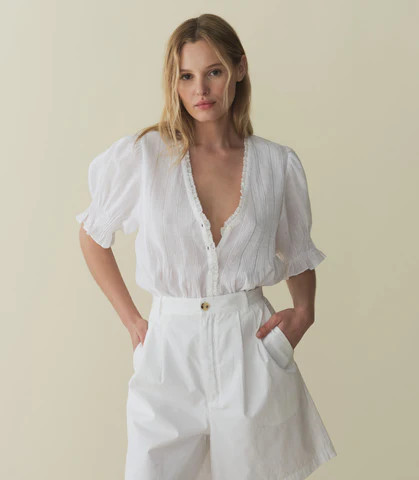 D�?EN Karlie Top -- Salt - Size - Xxs Button Up Feminine Victorian | DOEN