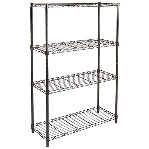 Amazon Basics 4-Shelf Adjustable Heavy Duty Steel Wire Rack Storage Shelving, Sturdy Garage Shelving, 350 lbs Capacity Per Shelf, Easy No-Tool Assembly, 36" x 14" x 54", Black | Amazon (US)