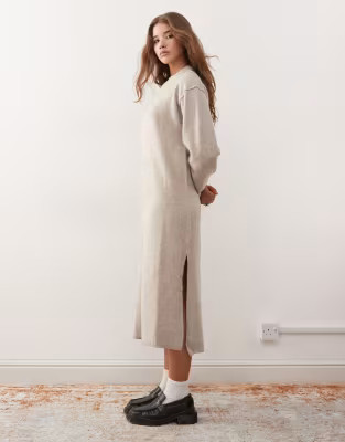 Weekday Funda wool blend knitted midaxi sweater dress with side split in light beige melange excl... | ASOS (Global)